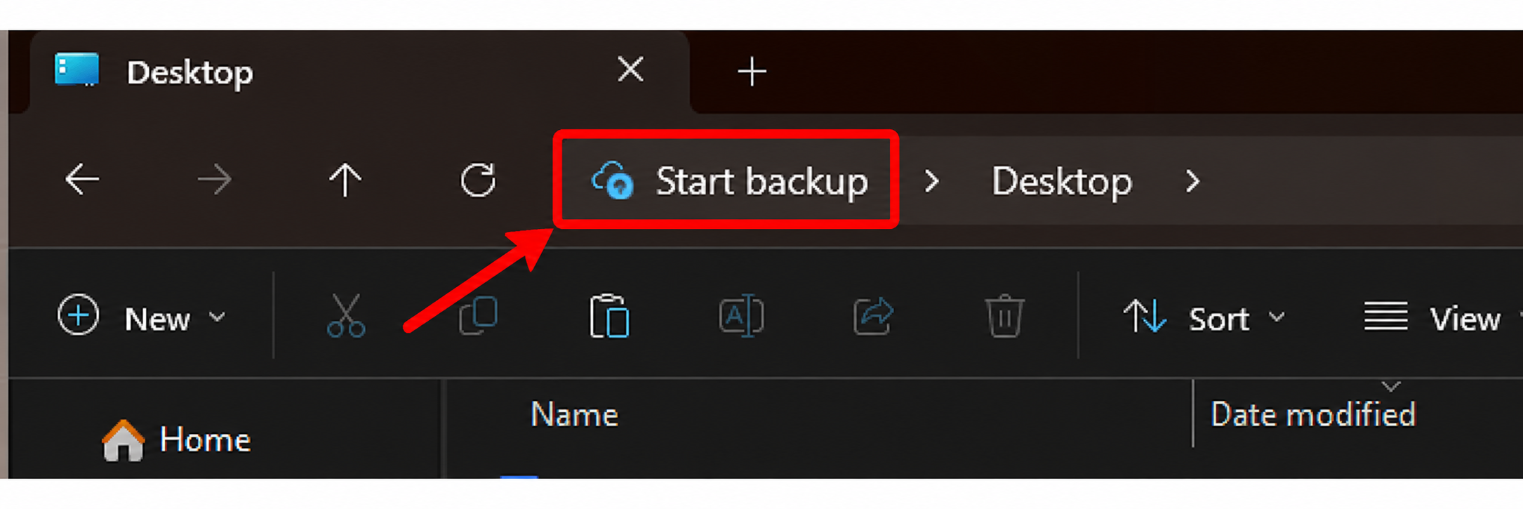 Start backup button in Windows File Explorer